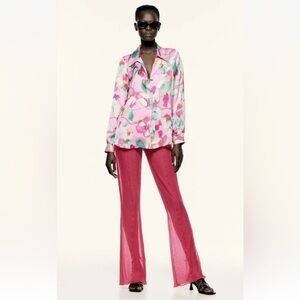 Zara Multicoloured Floral Printed Satin Shirt Blouse Top XS